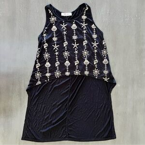 NEW It Closet Black Hi Lo & Gold Foil Starfish Snail Shell Seashell Tank Top M